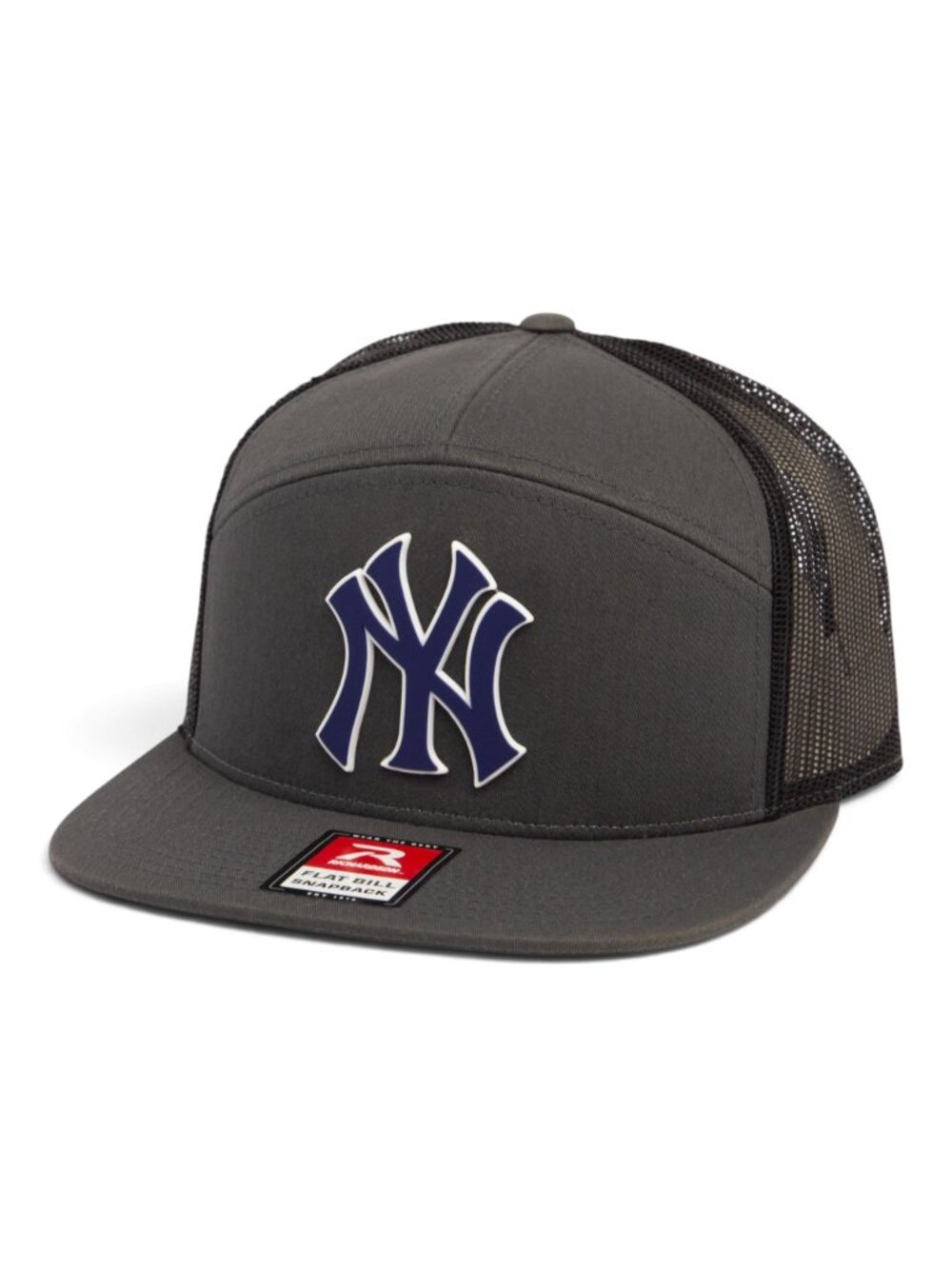 New York Yankees NY Navy 3D Snapback Seven-Panel Flat Bill Trucker Hat- Charcoal